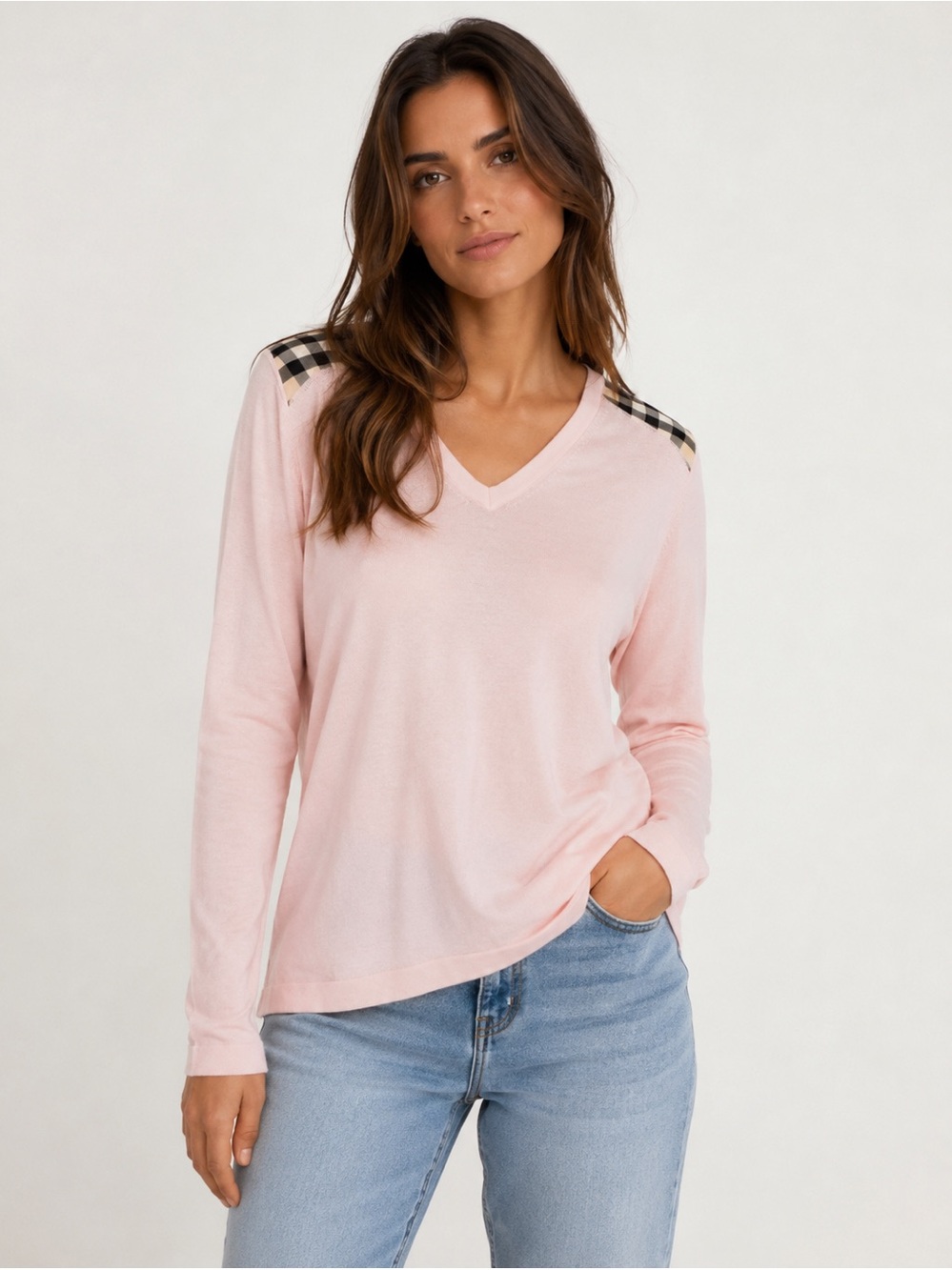 Burberry London Pink Nova Check Shoulder Sweater – Medium